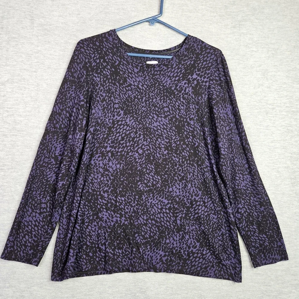 Chico's Women's US Size L Purple Black Geometric Printed Long Sleeve Shirt